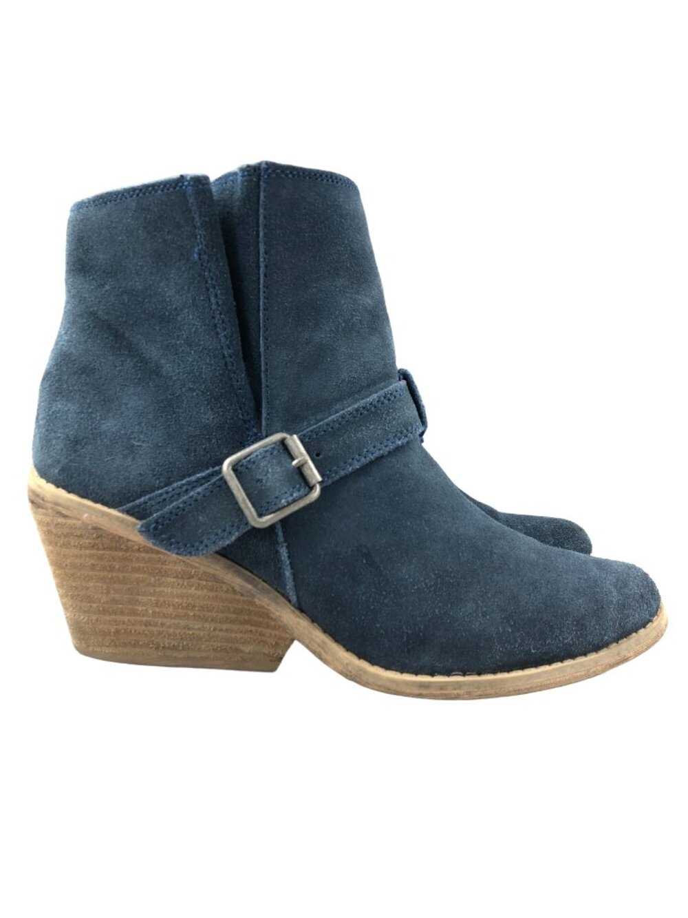 Very Volatile Women's Size 8 Blue Suede Stacked Heel Harness Ankle Booties